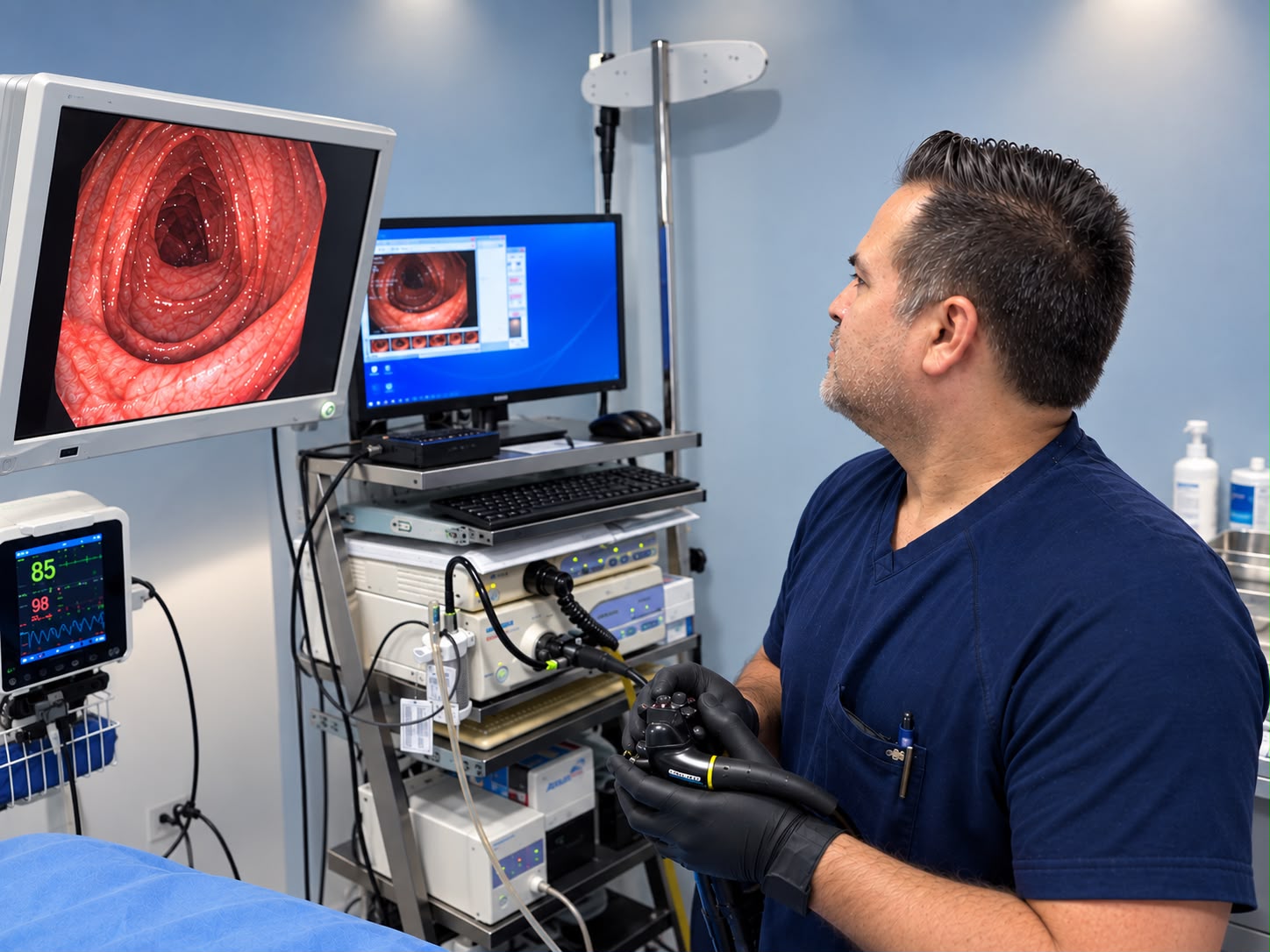 Dr. Edgardo Angulo en un procedimiento de endoscopia